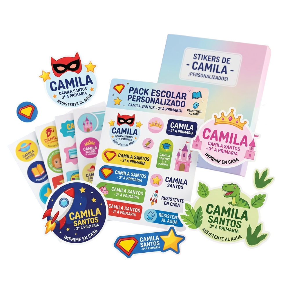 Kit ilustrado de etiquetas escolares personalizables