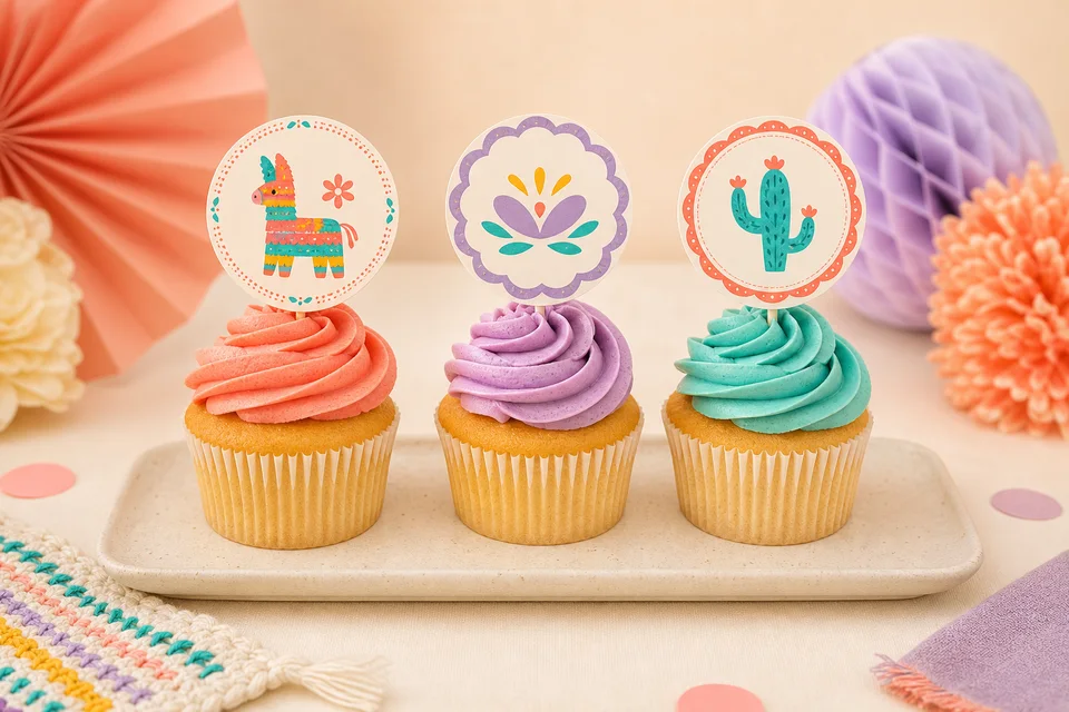 Cupcakes decorados con etiquetas circulares personalizadas